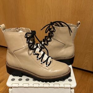 Stylish Cream/ Tan Lace-Up Ankle Boots